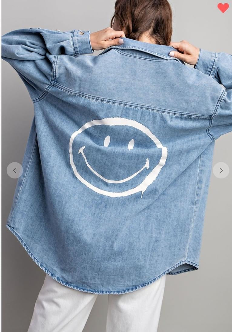Smiley Blue Jean Button Down Shirt/Top