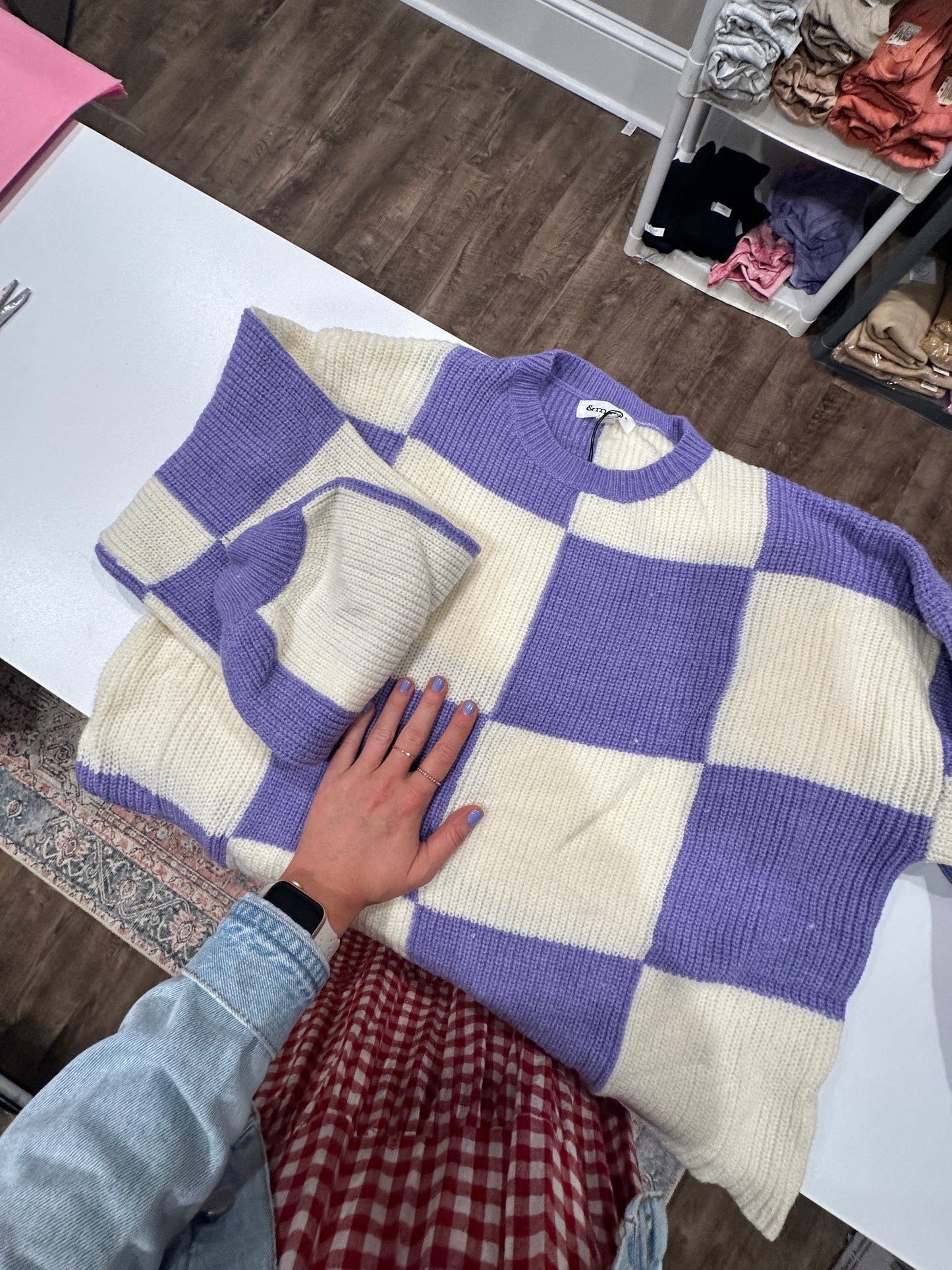 Lavender + Mustard Checker Block Sweater