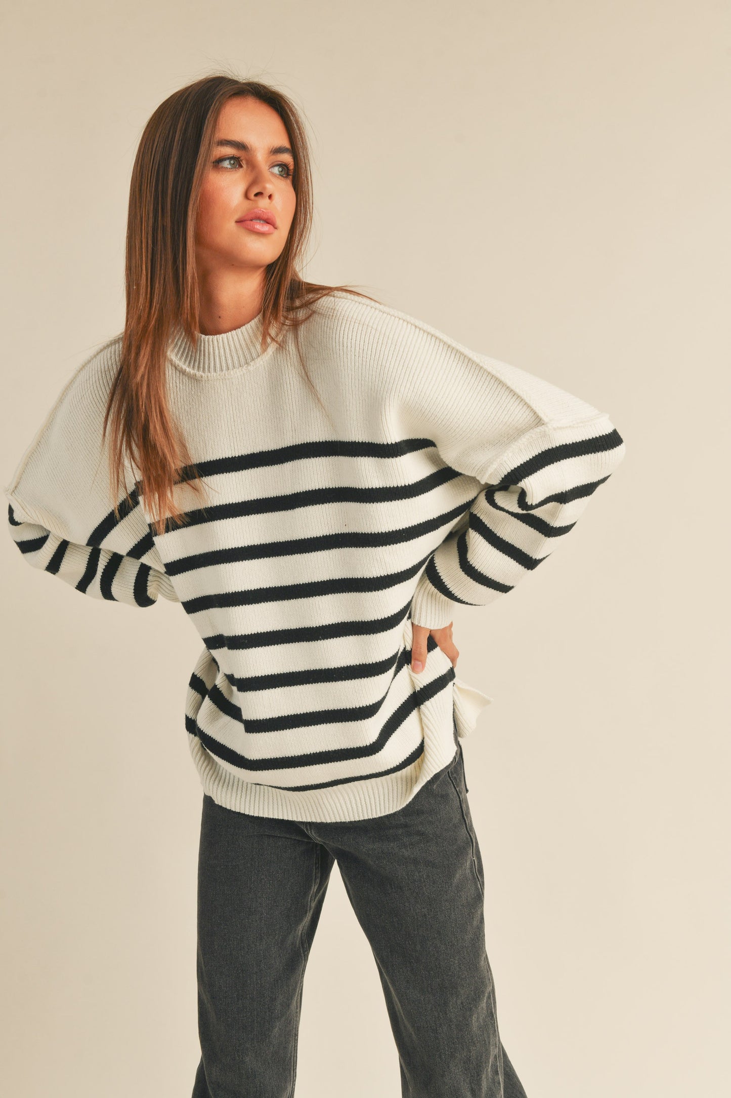 Striped Pattern Oversized Sweater Top